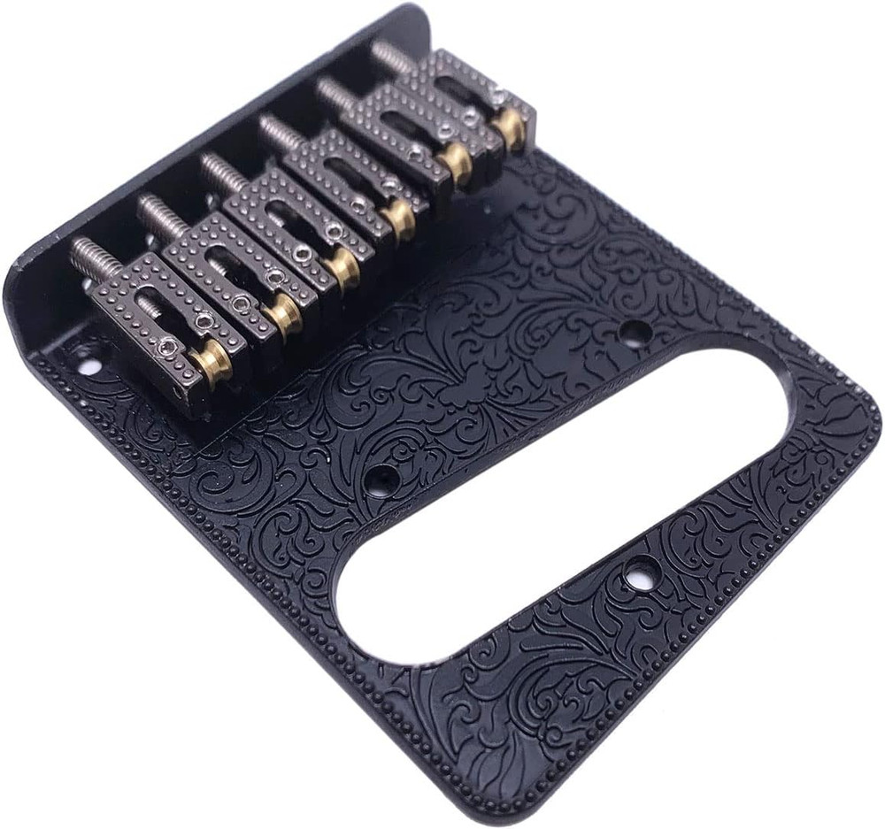 Telecaster Roller Bridge Plate 6 Saddle w/ Control Plate Guitar Black