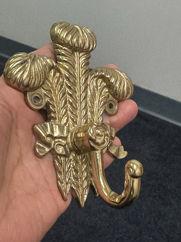 Vintage Solid Brass Plume Intricate Coat Hook