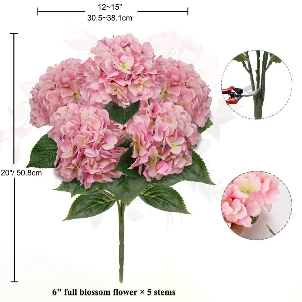 Pink Hydrangea Artificial Flowers Large Artificial Hydrangeas Silk Flowers fo...