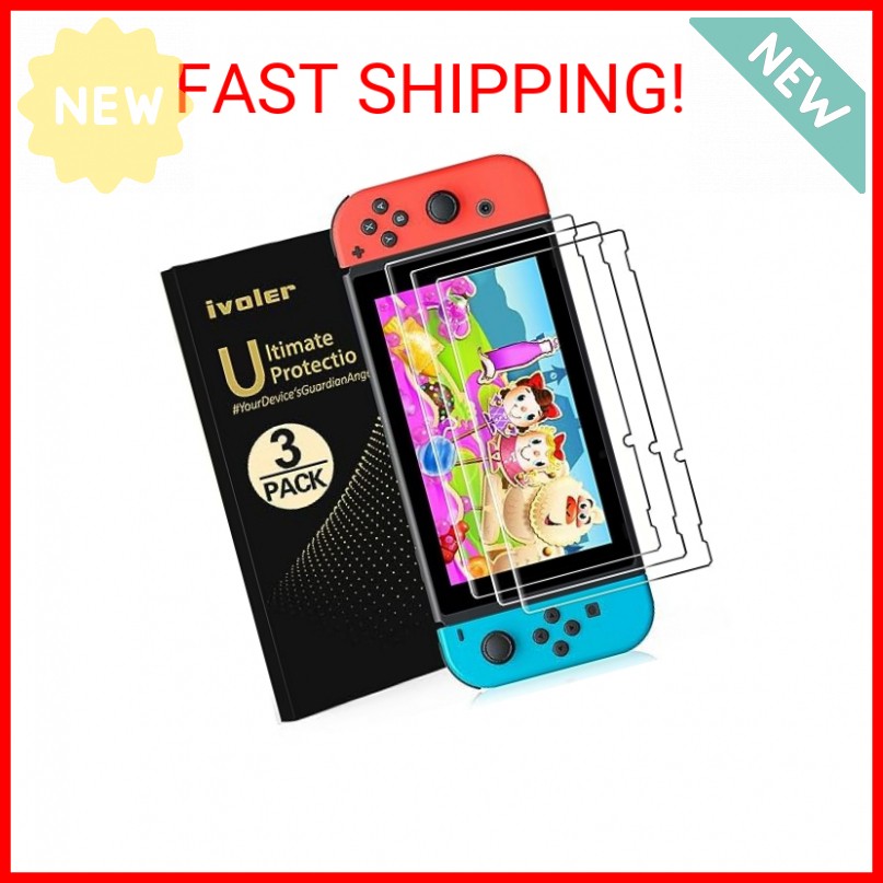 ivoler [3 Pack] Screen Protector Tempered Glass for Nintendo Switch, iVoler Tran