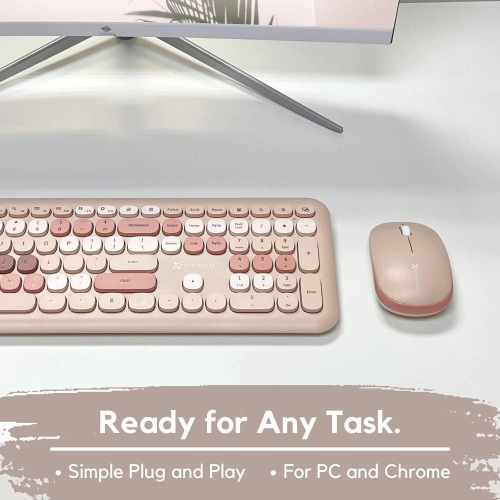 X9 Retro Typewriter Keyboard & Mouse - Brown Wireless Set for Modern Workspaces