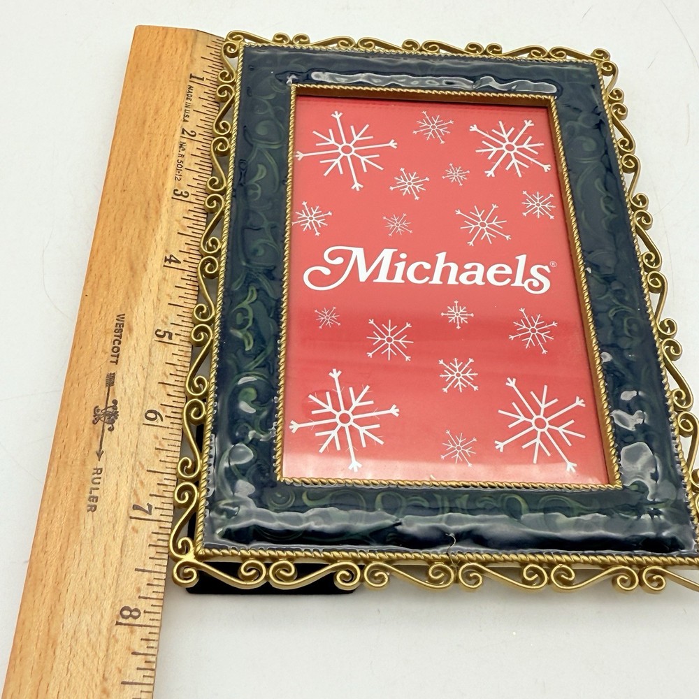 Blue Enameld & Gold Ornate Picture Frame 3 1/2” X 5”