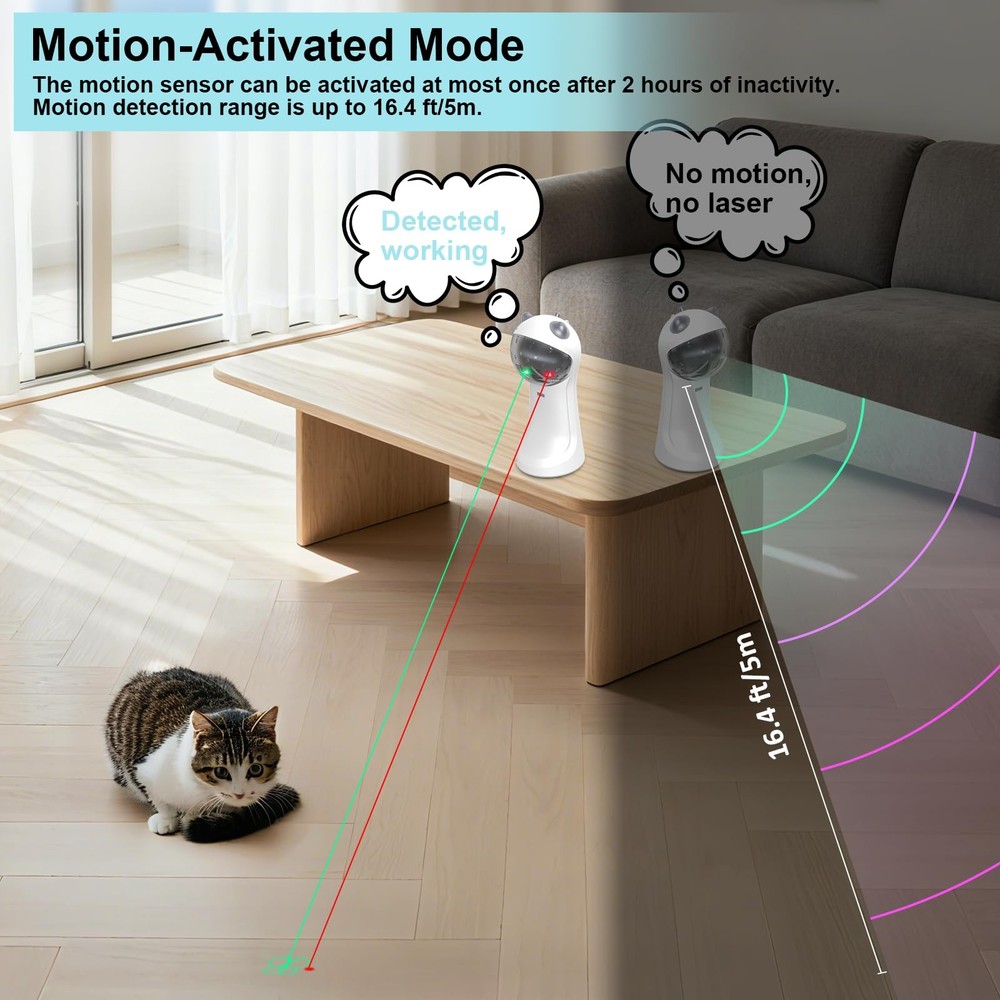 Motion-Activated Automatic Cat , Unique Double Light Green&Red, 4 Speed Modes...