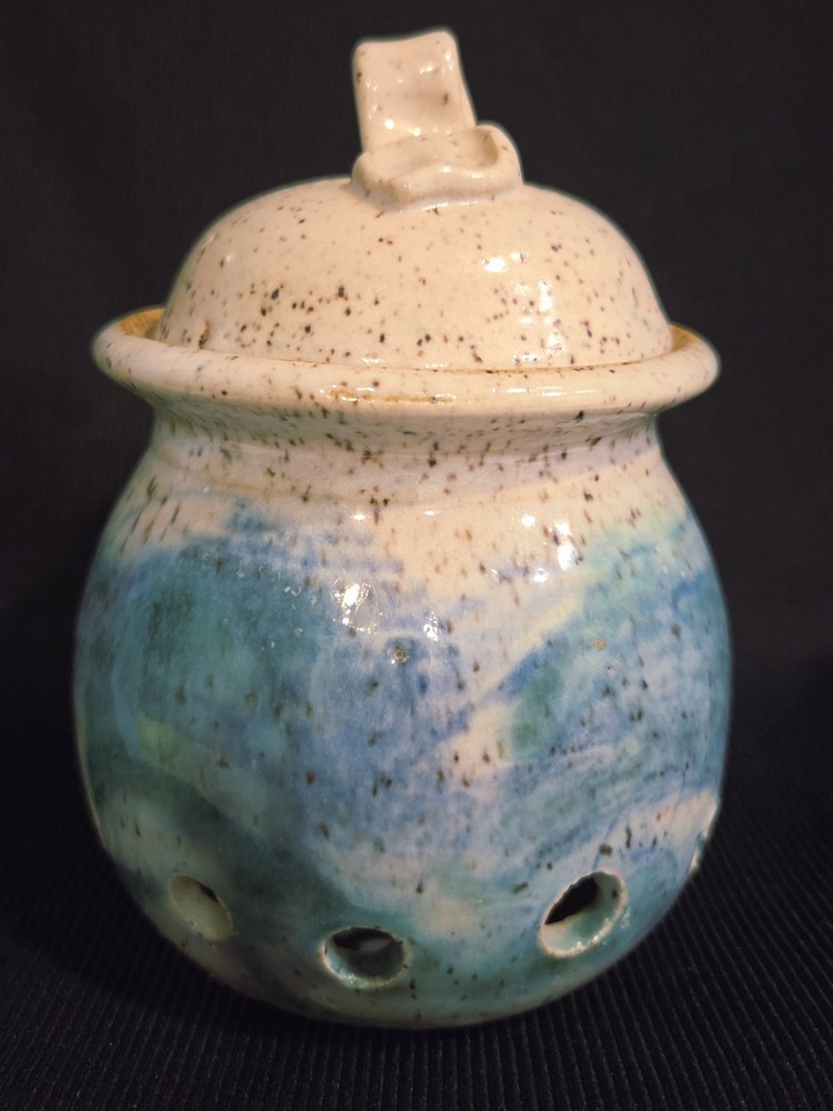 Hand Crafted Studio Art Pottery Lidded Garlic Cellar Keeper Jar Signed