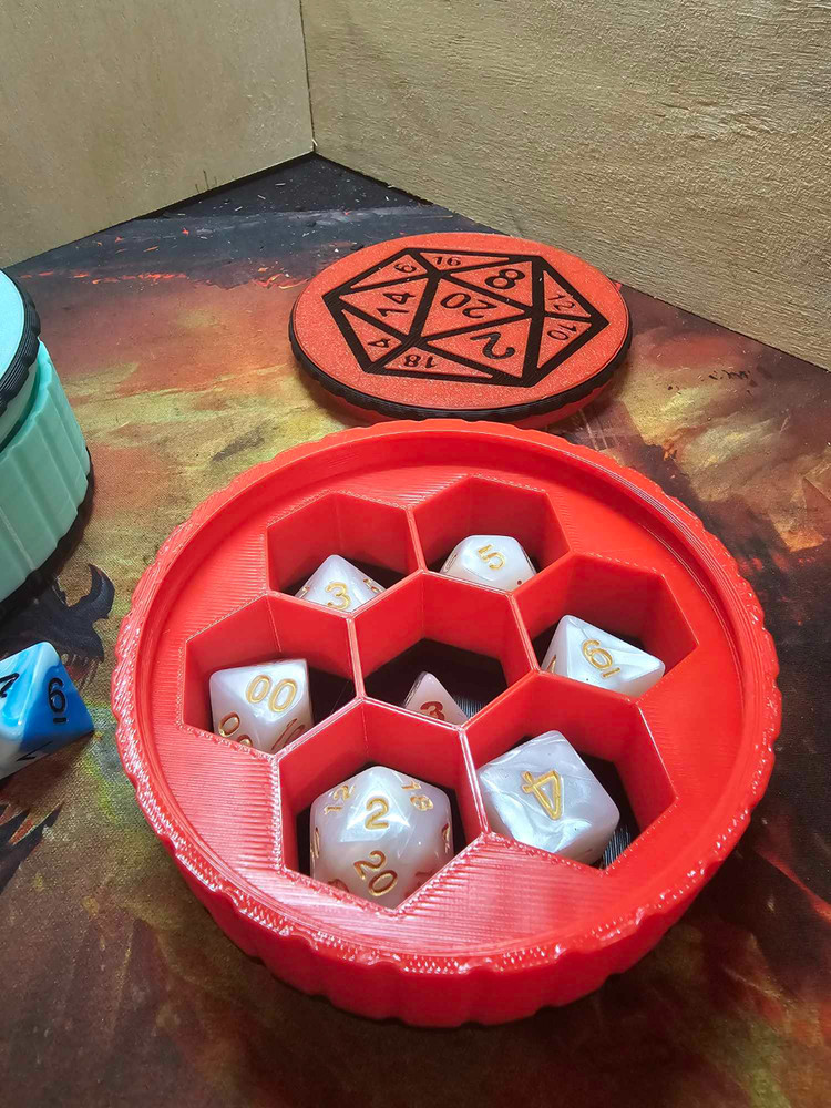 DnD Dice Storage Box – Custom 2 Colour Round Dice Case with D20 Lid