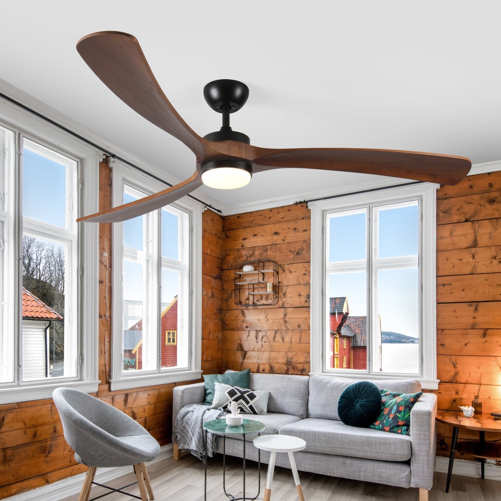 72'' Solid Wood Ceiling Fan with Lights Remote Control and 3 Wooden Blades
