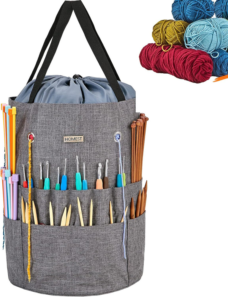 Large Crochet Bag with Customized Front Compartment for Knitting Accessories, Ya