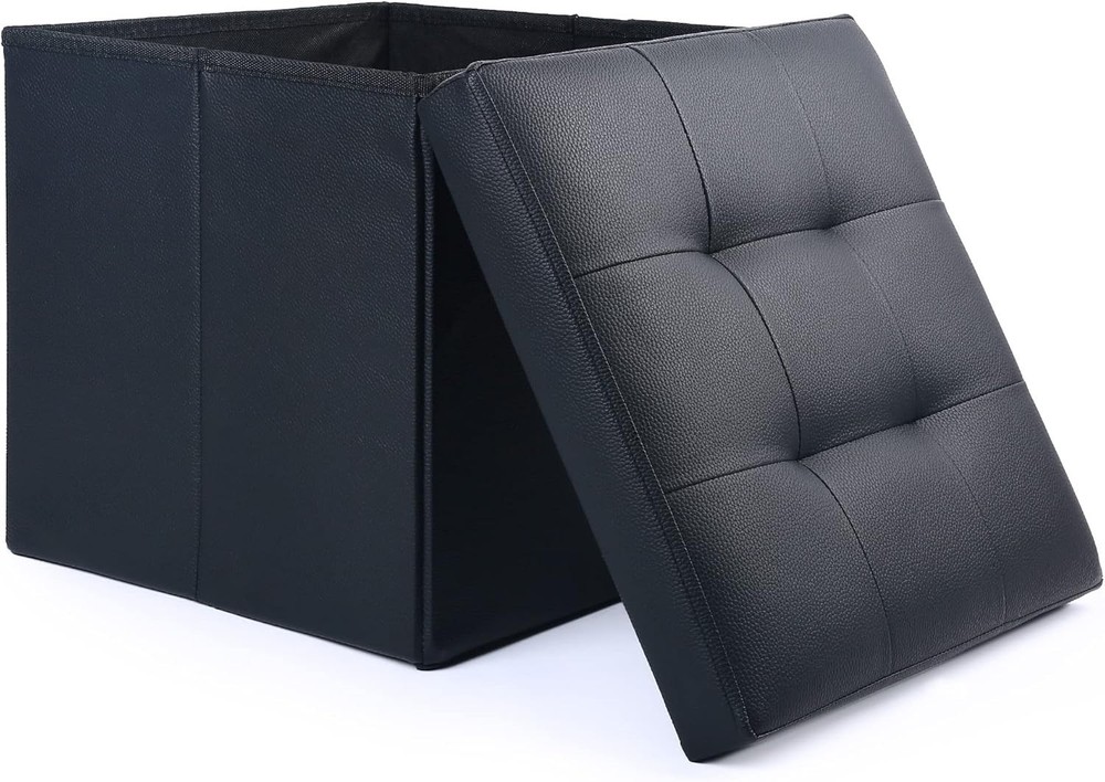 Storage Ottoman 2 Pack Foldable Foot Rest Stool 13x12x12 Inches Small Leather