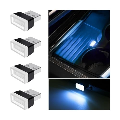 4PCS USB LED Car Interior Atmosphere Lamp, Plug-in USB Interface Ice Blue