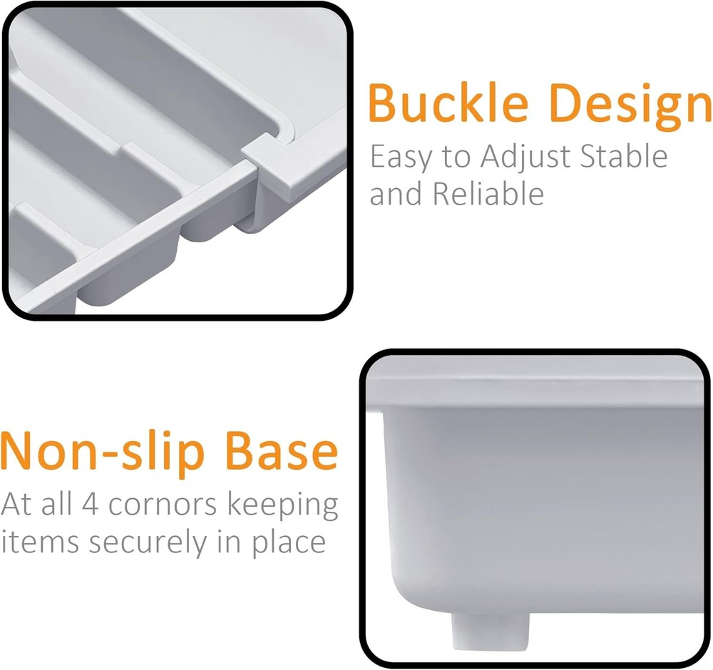 Silverware Drawer Organizer for Kitchen, Adjustable Utensil Grey