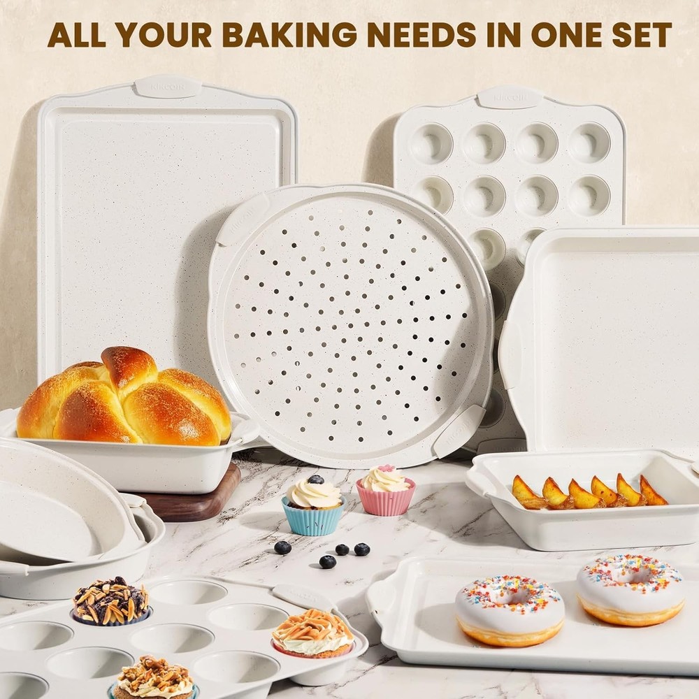 22PCS Nonstick Bakeware Set – Stackable Baking Pans with Silicone Handles