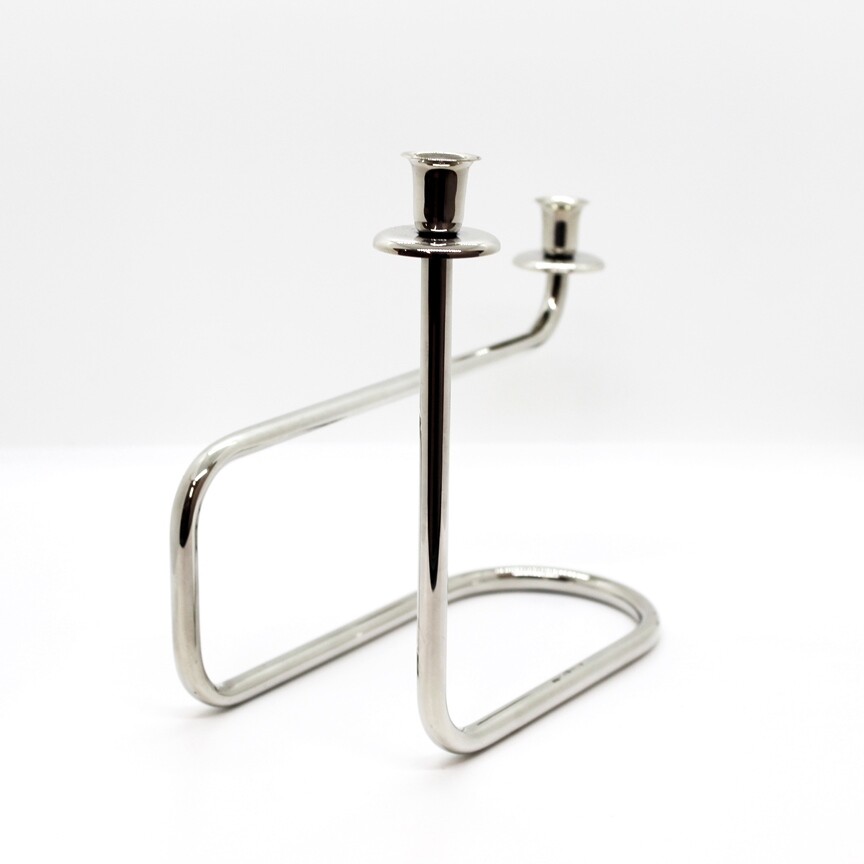 Candle Holder Two Flames In Silver Cesa