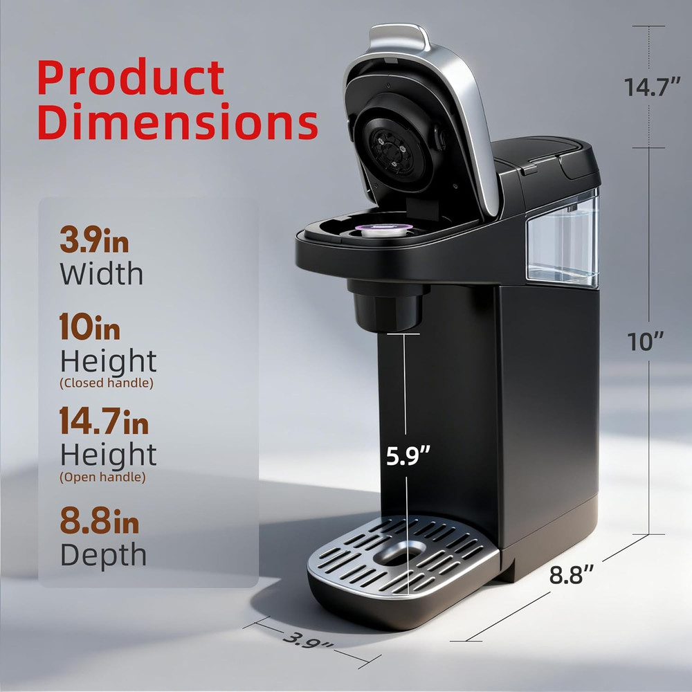 Compact Single Serve Coffee Maker for K Cups & Grounds, Fast Brew 6-12 Oz