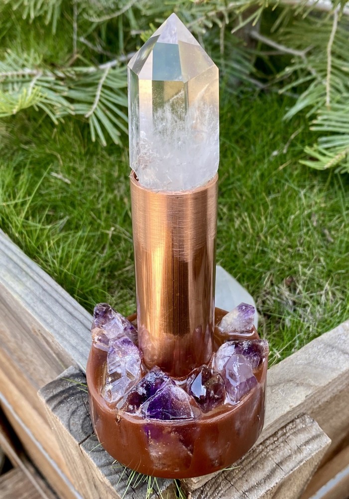 Orgone Cloudbuster with Quartz Crystal Scepter Point & Copper Pipe