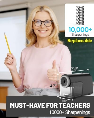 Electric Pencil Sharpener, Fully Automatic Pencil Sharpener for 6.5 Black
