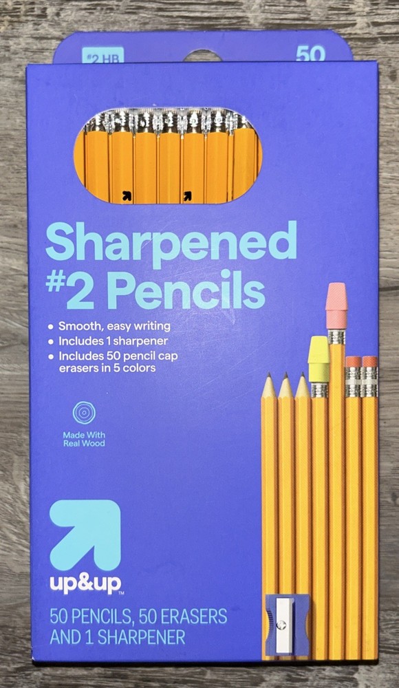 Up & Up Sharpened #2 Pencils 50-Pack + 50 Erasers & 1 Sharpener – New Sealed!