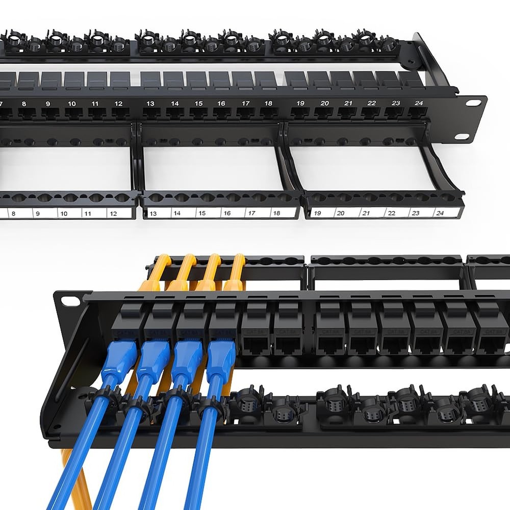 24 Port Patch Panel RJ45 Patch Panel CAT6a Keystone UTP with Smart Cable Mana...