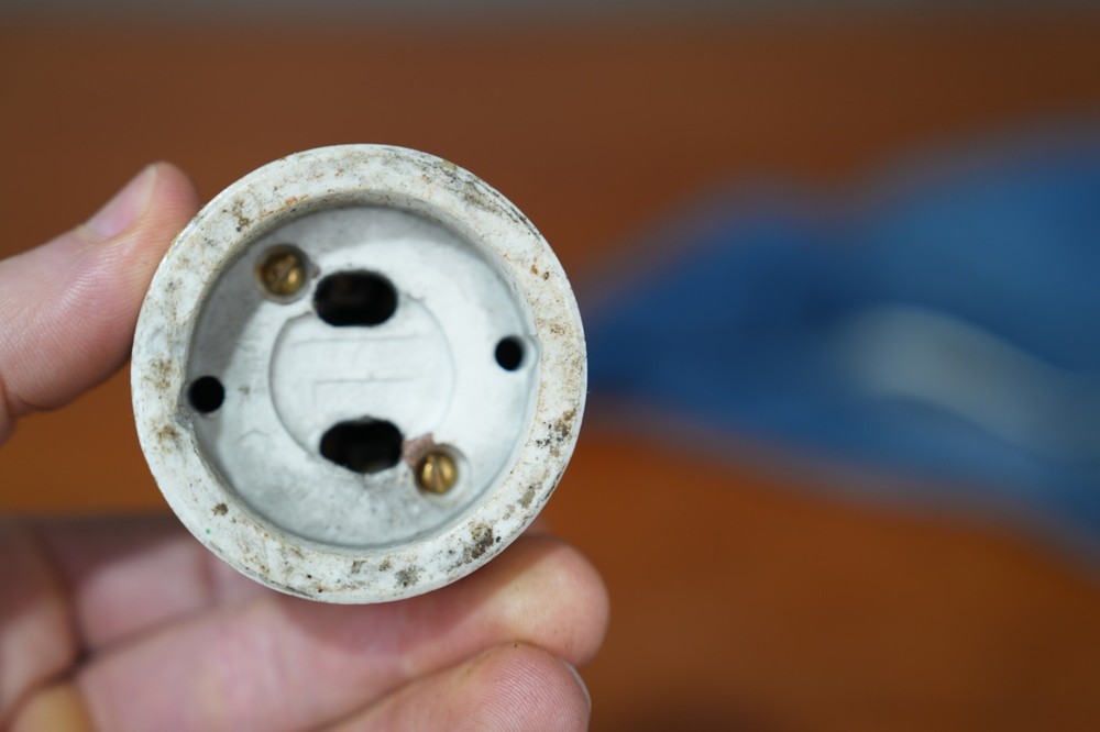 Antique Industrial Light Lamp Brass Socket Perkins paddle Switch OC White Era