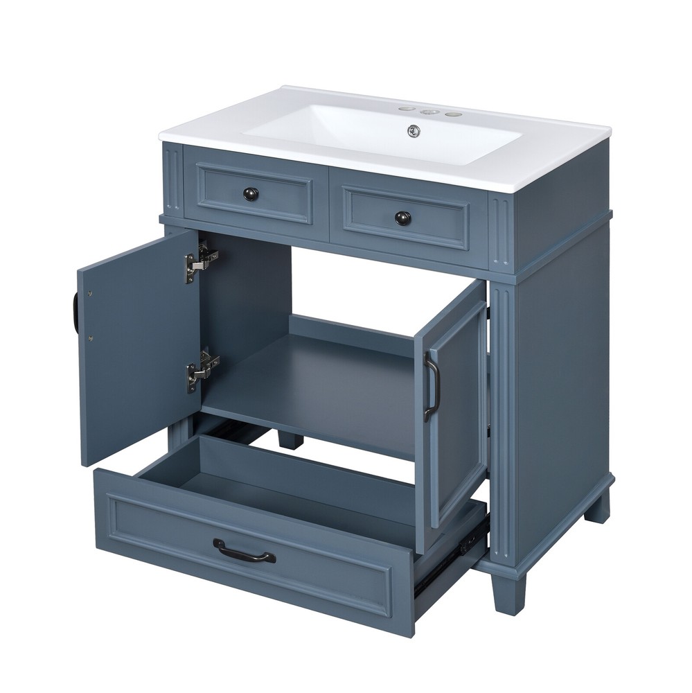 30'' Bathroom Vanity with Ceramic Sink,Solid Wood Frame Bathroom Storage Cabinet