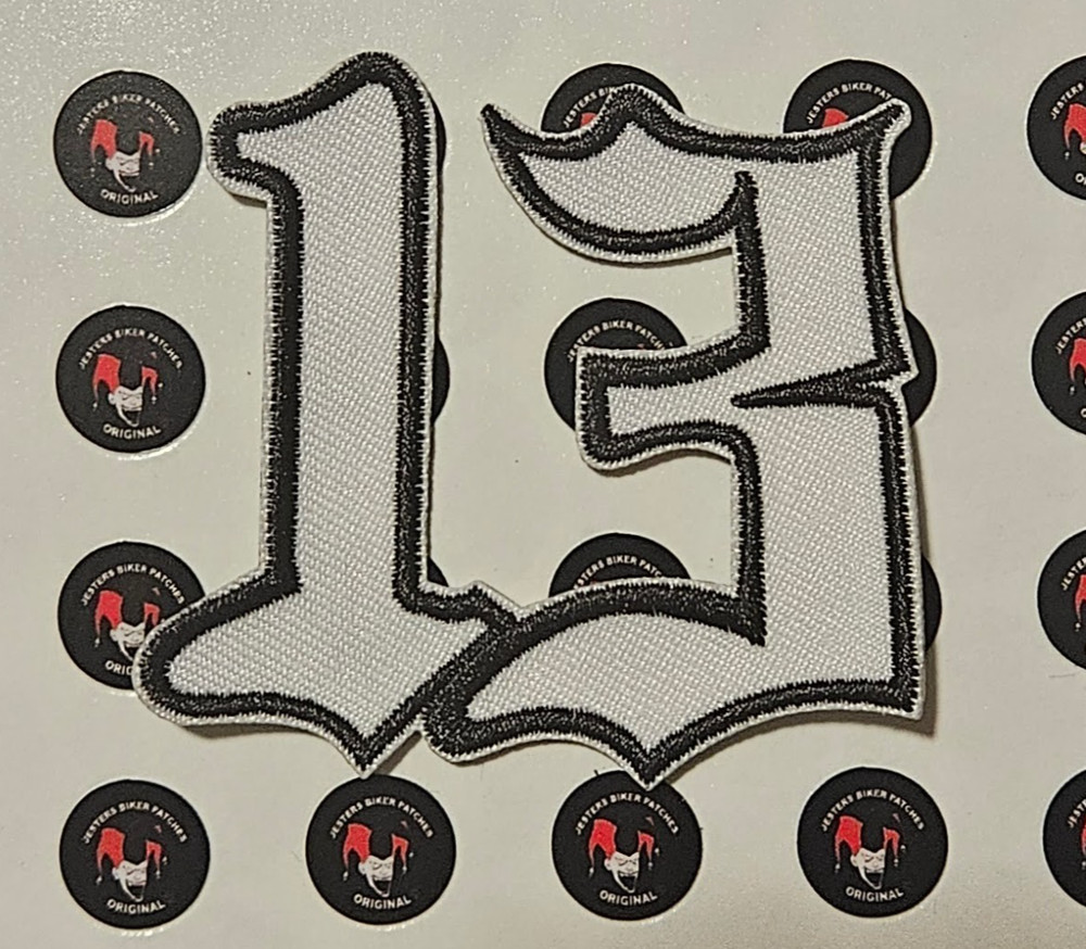 Number 13 Black On White # 13 Patch Motorcycle Patch Biker Patch Veteran Patch