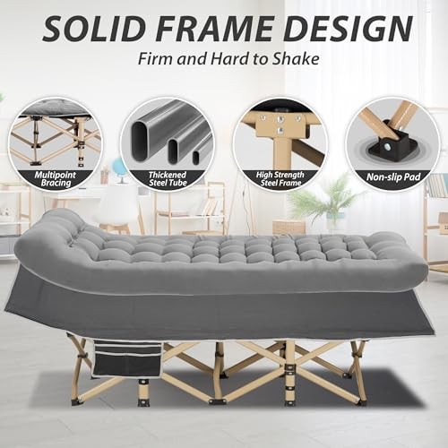 Folding Camping Cot for Sleeping, Portable Cots for Stripe Grey(with Mattress)