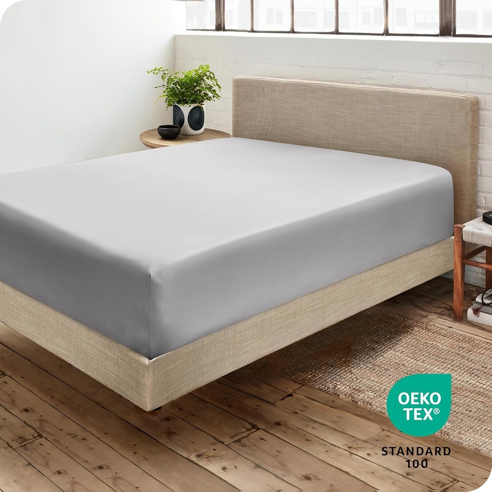 Queen Fitted Bottom Sheet, Microfiber, Deep Pocket, Light Grey