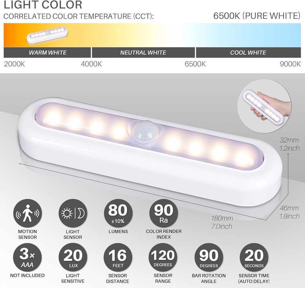 3 Pack Motion Lights – Indoor, Battery, Warm White