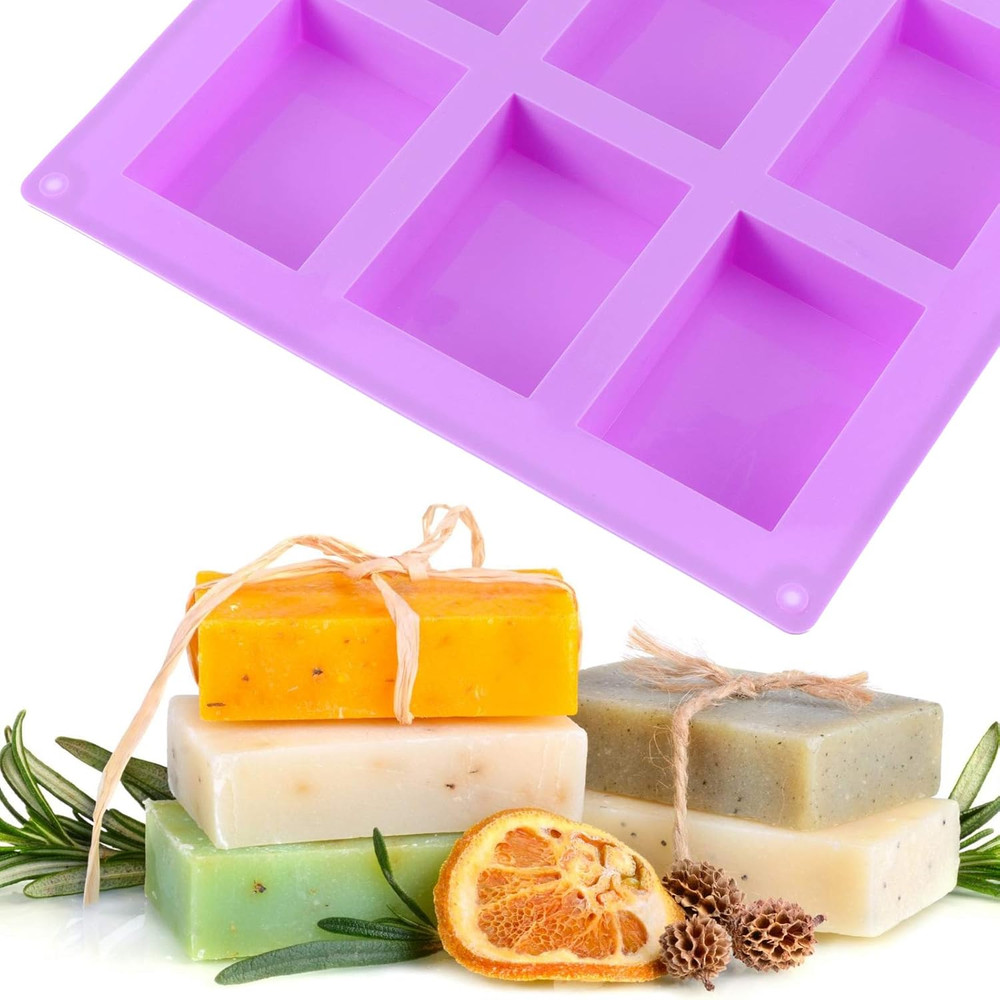 6 Packs 36 Cavity Rectangular Silicone Soap Molds, Purple Silicone Soap Making M