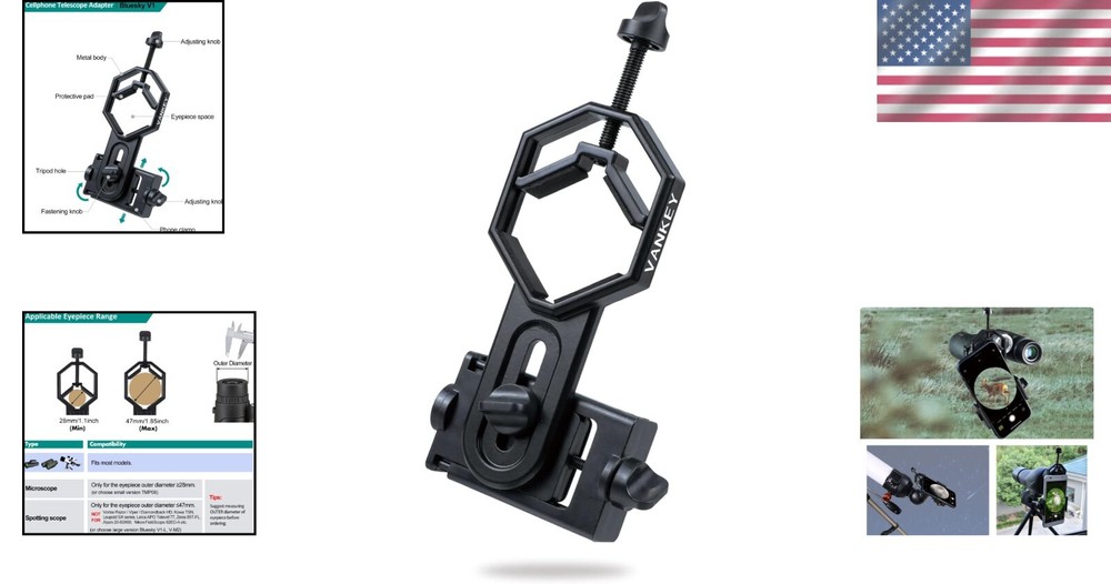 Durable Smartphone Telescope Adapter Compatible with Binoculars & Microscopes
