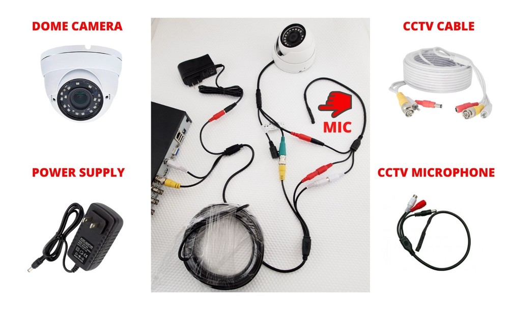 1080p HD Day Night Dome CCTV Security Camera with Microphone Cable Adapter Set