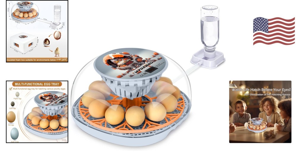 Automatic 12 Egg Incubator with Temperature Control - Ideal for Poultry Hatching