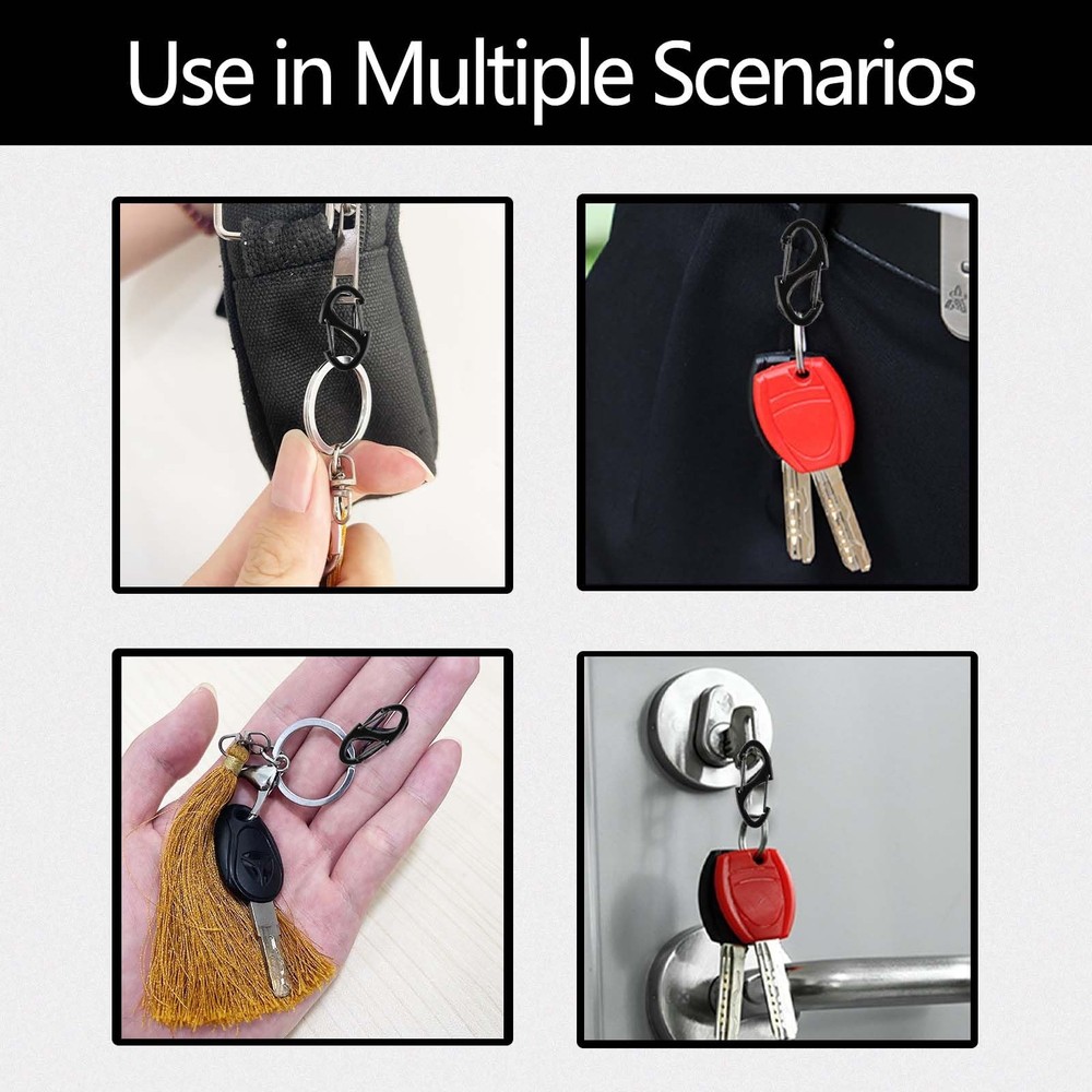 Mini Carabiner Clips, 18pcs Double-Sided Spring Small 1.2 x 0.5", black