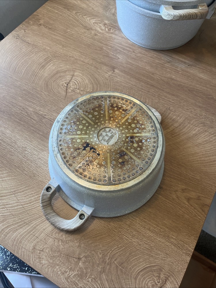 14-Piece Speckled Beige Masterclass Premium Cookware Set.