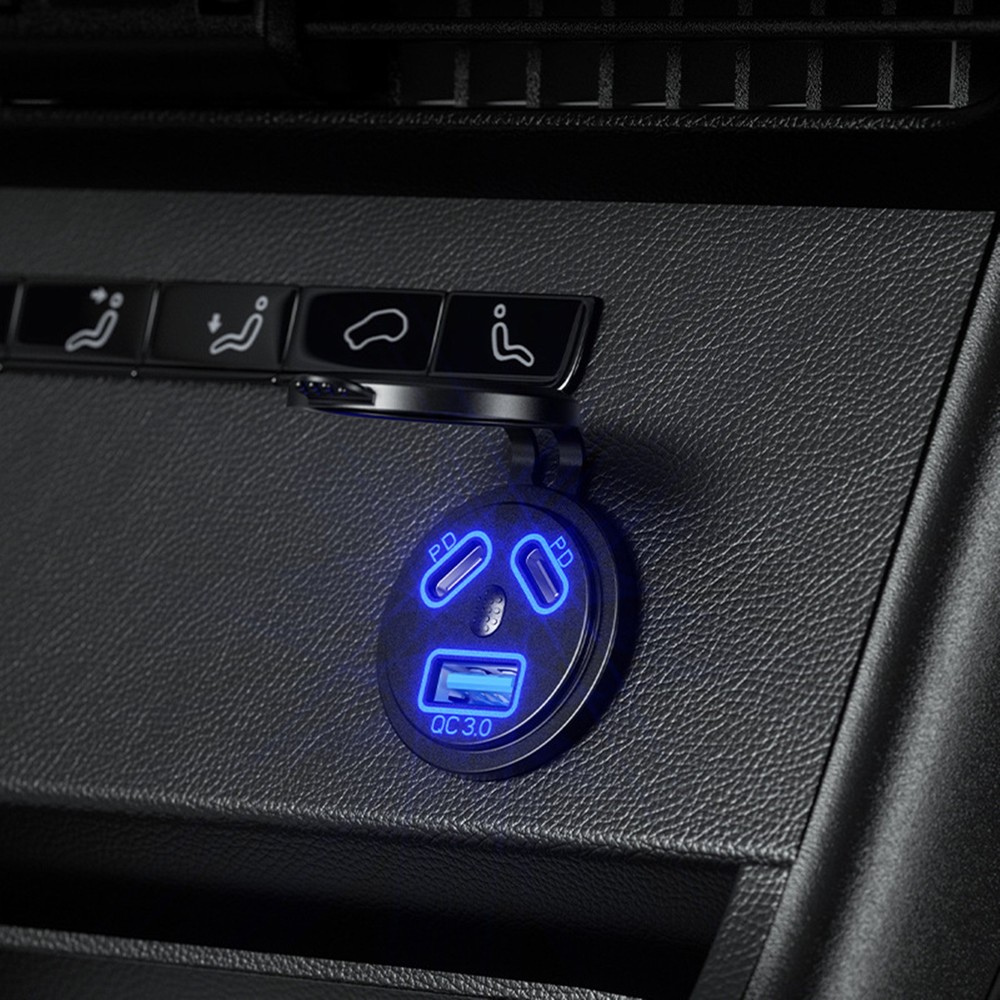 1Pcs Dual PD+QC 3.0 USB Port Car Cigarette Lighter Socket Plug LED Indicator