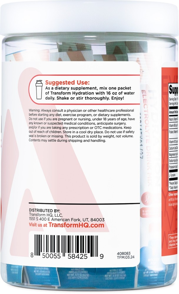 TransformHQ Hydration Electrolyte Drink Mix (Rocket Pop) 21 Packets