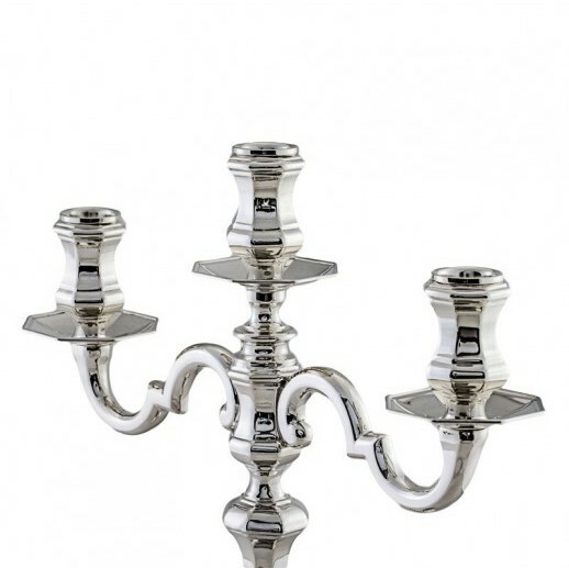 Candelabrum Three Flames In Silver Octagonal Style