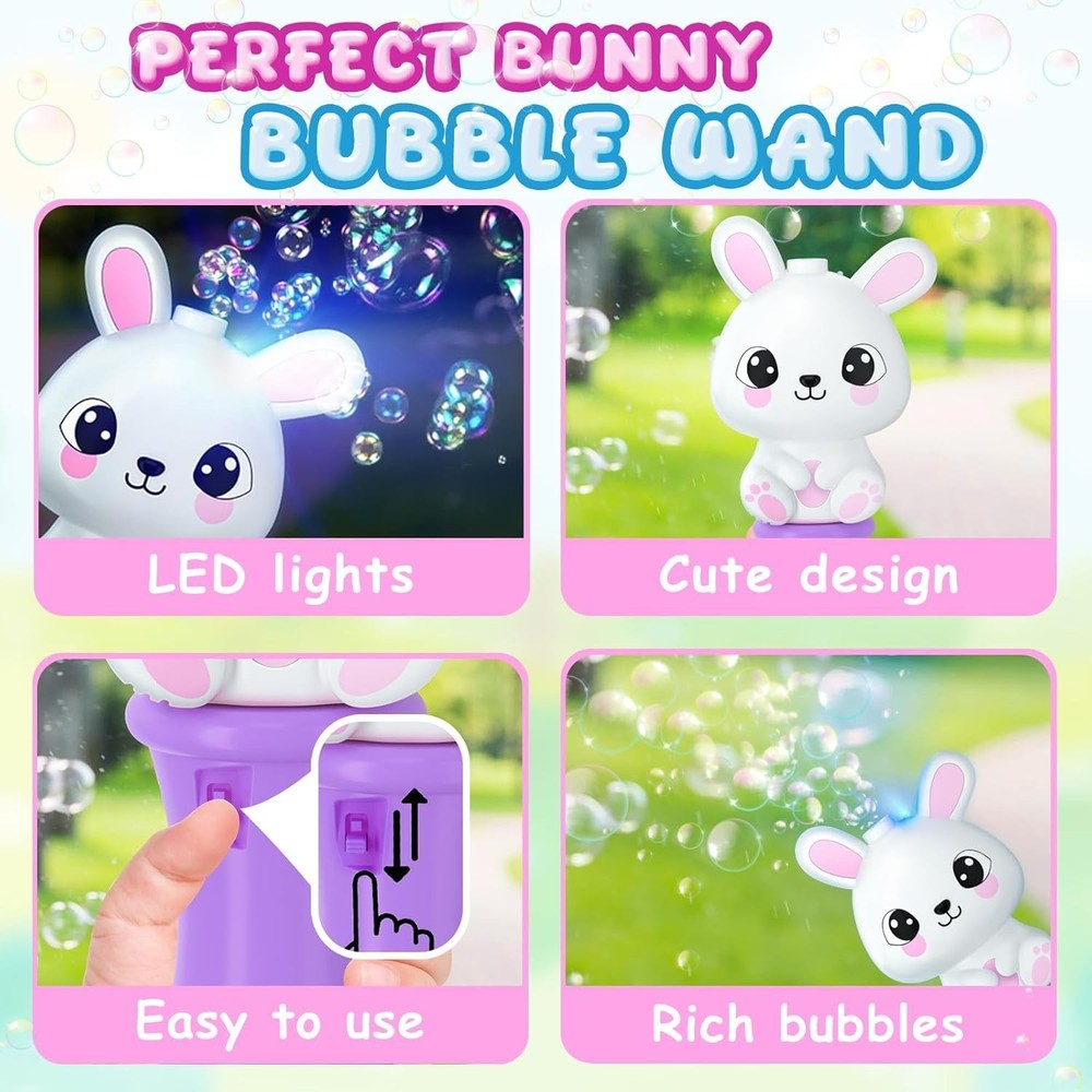 2 Pack Easter Bunny Bubble Wand for Kids, Automatic Bubble Machine with LED L...