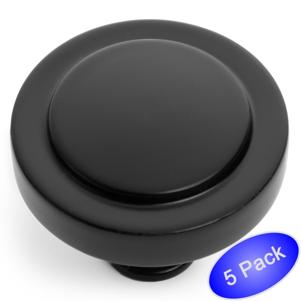 *5 Pack* Cosmas Cabinet Hardware Flat Black Round Knobs #8101FB
