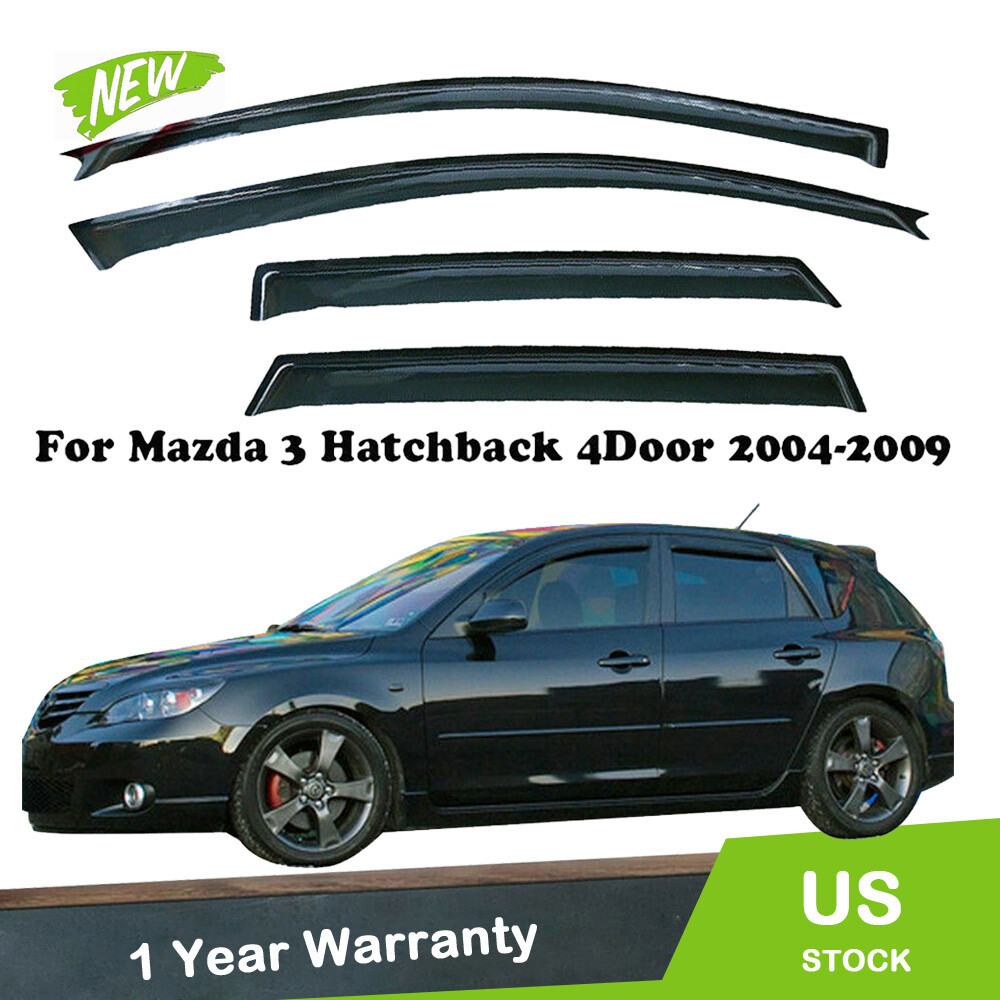For Mazda 3 Hatchback 5Dr 2004-2009 Window Visors Deflector Rain Guards Tape On