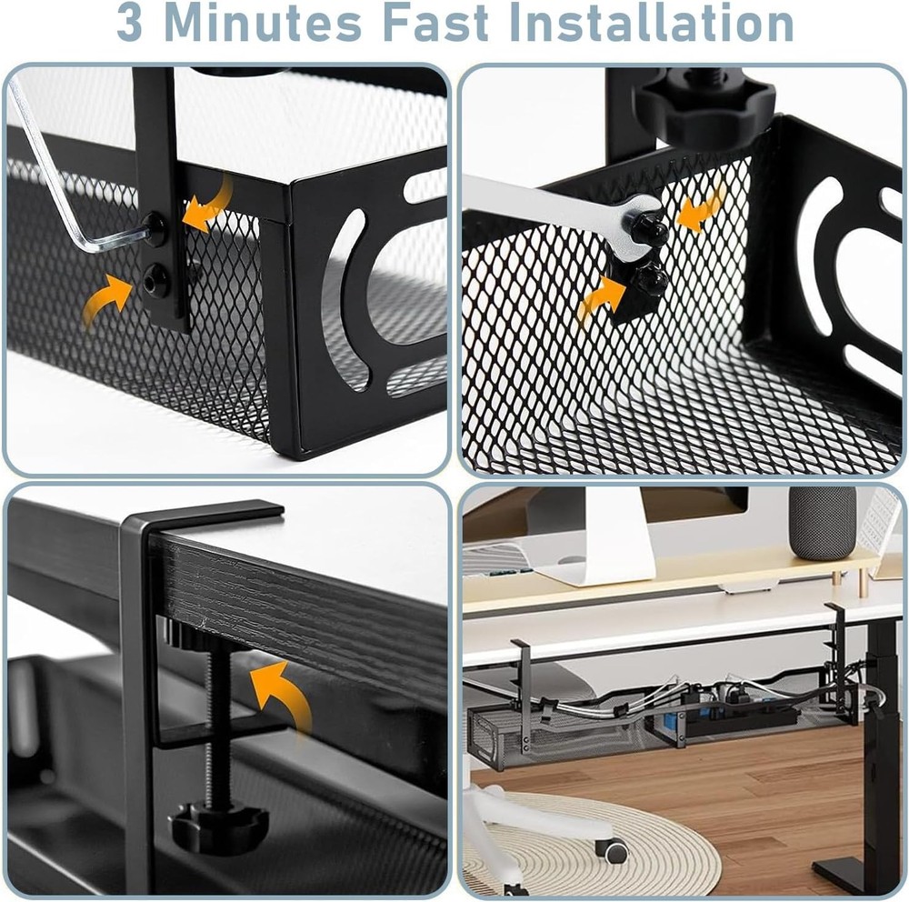 25" Under Desk Cable Management, No Drill, Black