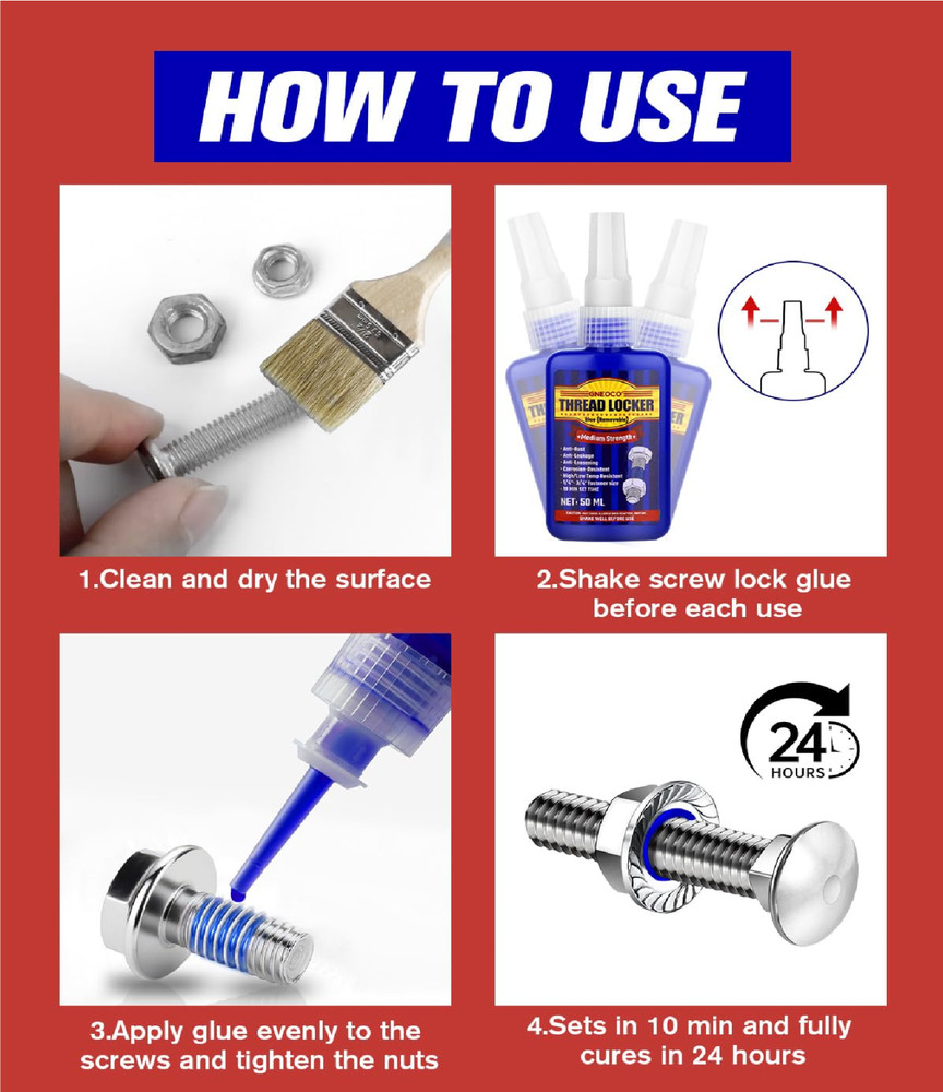 Thread Lock Blue, Threadlocker Medium Strength, Thread Locker for Nuts, Bolts,