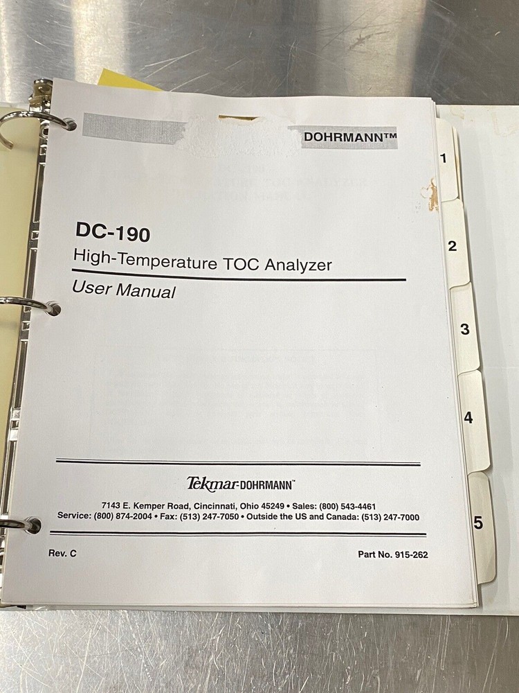 Dohrmann DC-190 High Temperature TOC Analyzer - Users Guide / Instruction Book
