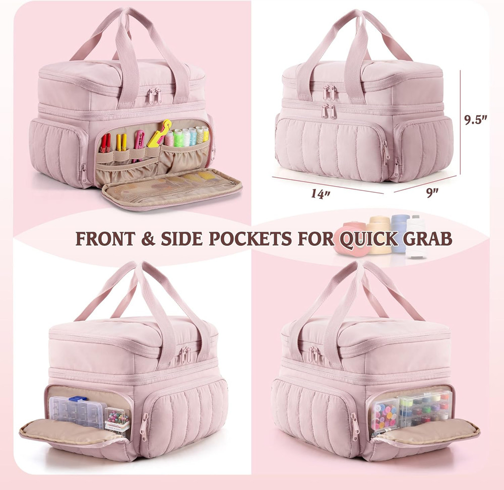Puffer Sewing Organizer Bag, Large Capacity with Multiple Pockets and Detachable