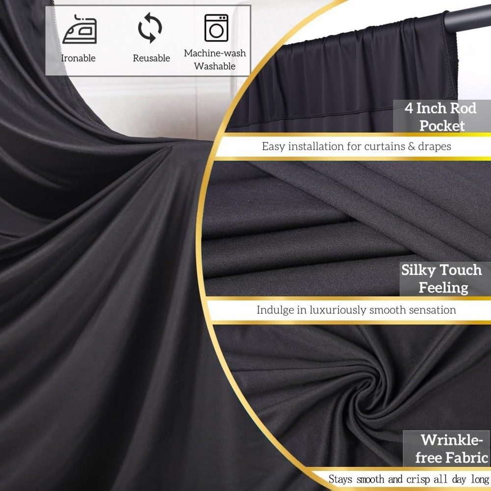 10ft x 12ft Black Backdrop Curtains, Wrinkle Free Thick Fabric Polyester Curt...