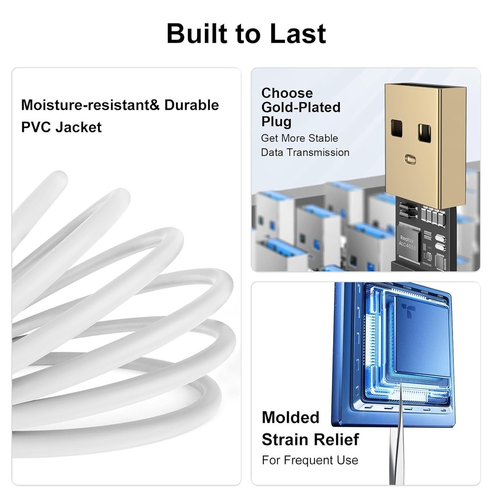 10FT USB to Extension Cord White Type A A Extender Cable USBA...