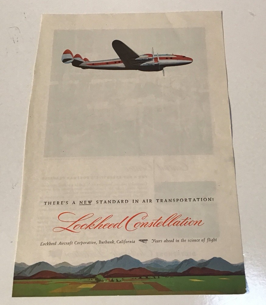Lockheed Constellation New Standard in Air Transportation! Advertisement 1945
