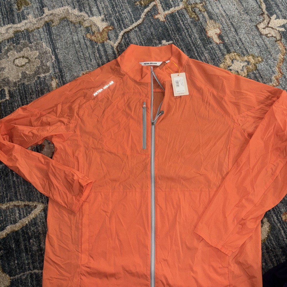 NEW Peter Millar Hyperlight Gust Windbreaker Orange Nylon golf Jacket - L $170