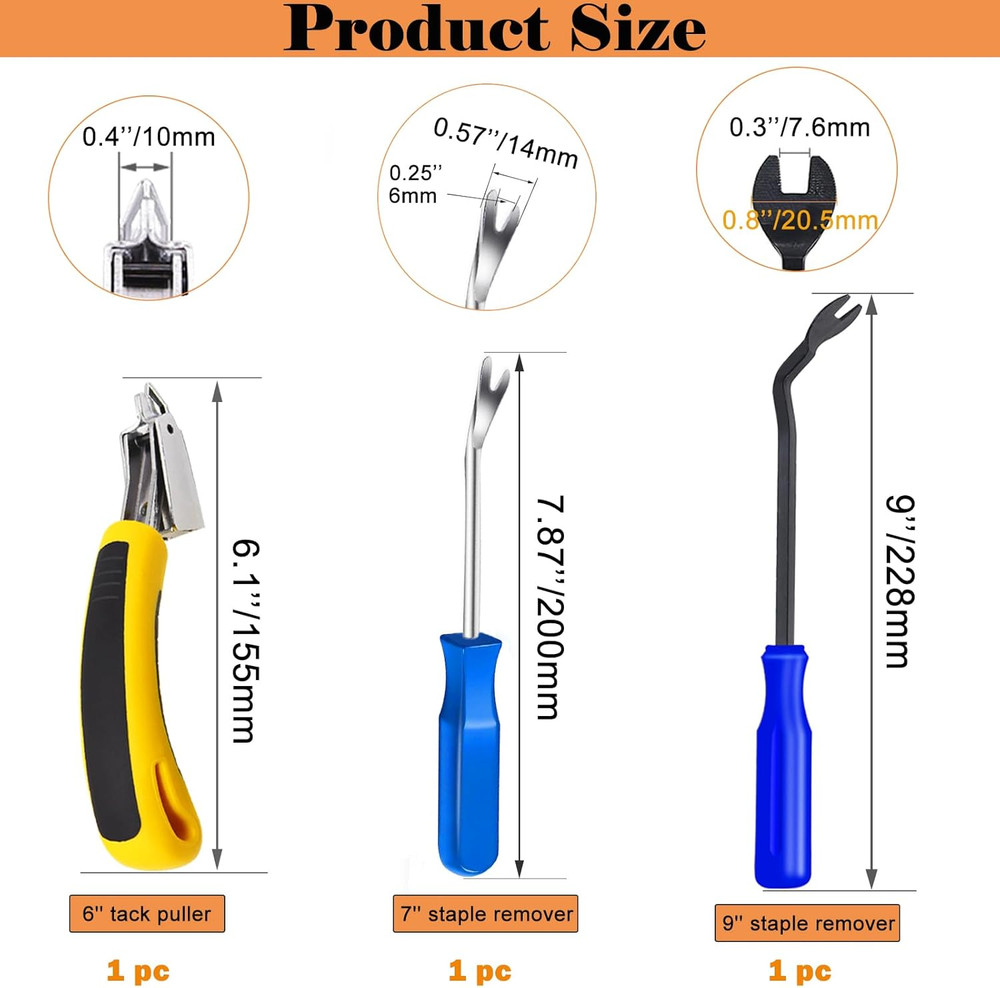 3Pcs Heavy Duty Upholstery and Construction Staple Remover with Tack Puller Tool