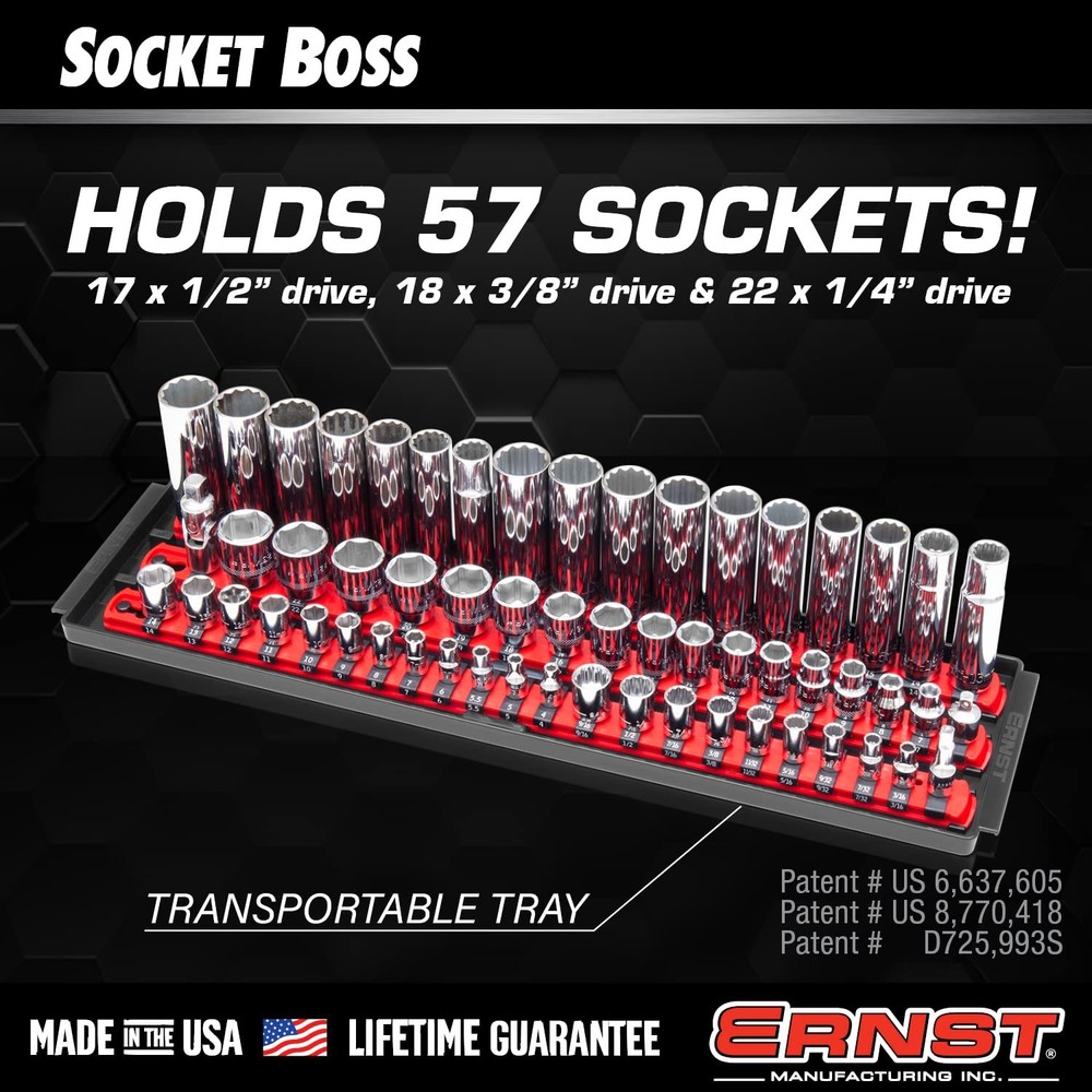 8481 Socket Boss 3-Rail Multi-Drive Socket Holder Tray for Toolbox, Twist-Loc...