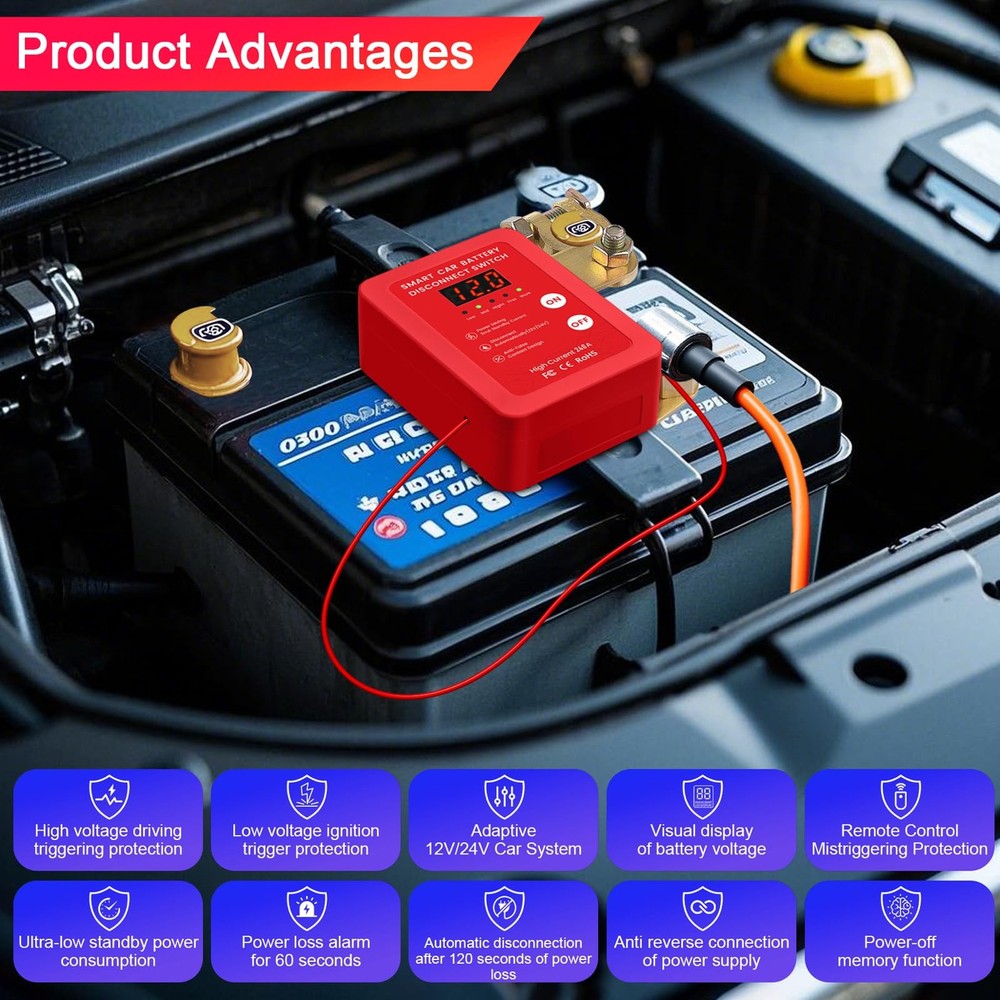 12V Smart Battery Disconnect Switch with Remote Control - Perfect for Red-DC